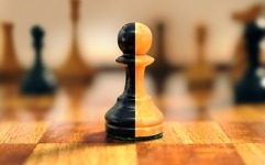 Swiss Risk & Care - prévoyance professionnelle - compromis ou compromission - pion bicolore sur un jeu d'échec